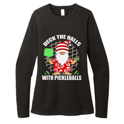 Pickleball Christmas Deck The Halls With Pickleballs Santa Womens CVC Long Sleeve Shirt