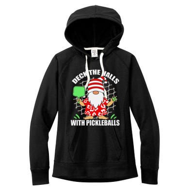 Pickleball Christmas Deck The Halls With Pickleballs Santa Women's Fleece Hoodie