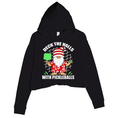 Pickleball Christmas Deck The Halls With Pickleballs Santa Crop Fleece Hoodie