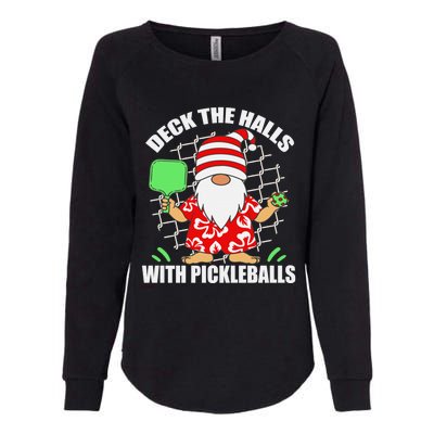 Pickleball Christmas Deck The Halls With Pickleballs Santa Womens California Wash Sweatshirt