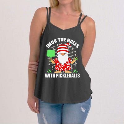 Pickleball Christmas Deck The Halls With Pickleballs Santa Women's Strappy Tank