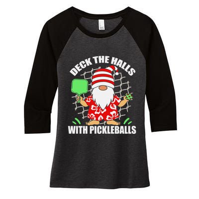 Pickleball Christmas Deck The Halls With Pickleballs Santa Women's Tri-Blend 3/4-Sleeve Raglan Shirt