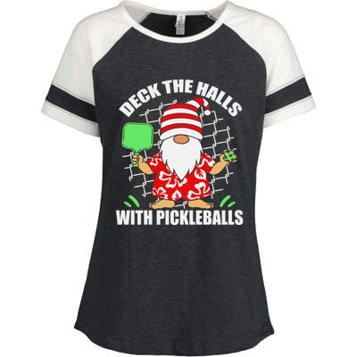 Pickleball Christmas Deck The Halls With Pickleballs Santa Enza Ladies Jersey Colorblock Tee