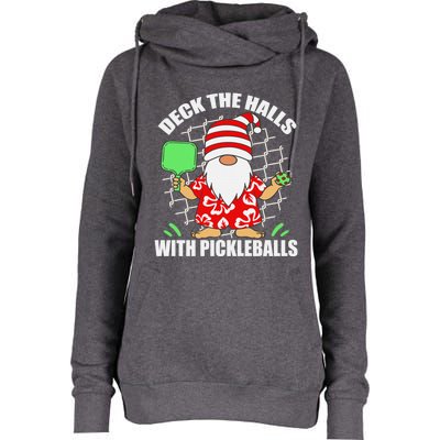 Pickleball Christmas Deck The Halls With Pickleballs Santa Womens Funnel Neck Pullover Hood