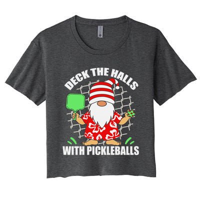 Pickleball Christmas Deck The Halls With Pickleballs Santa Women's Crop Top Tee