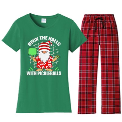 Pickleball Christmas Deck The Halls With Pickleballs Santa Women's Flannel Pajama Set