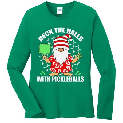 Pickleball Christmas Deck The Halls With Pickleballs Santa Ladies Long Sleeve Shirt