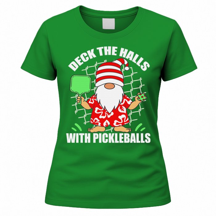 Pickleball Christmas Deck The Halls With Pickleballs Santa Women's T-Shirt