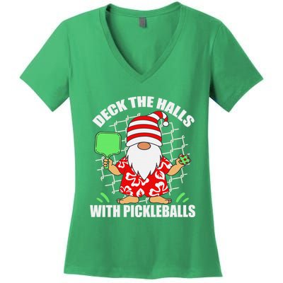 Pickleball Christmas Deck The Halls With Pickleballs Santa Women's V-Neck T-Shirt