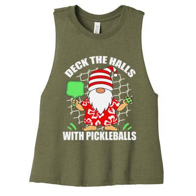 Pickleball Christmas Deck The Halls With Pickleballs Santa Women's Racerback Cropped Tank