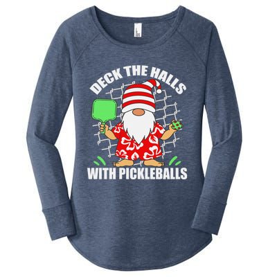 Pickleball Christmas Deck The Halls With Pickleballs Santa Women's Perfect Tri Tunic Long Sleeve Shirt