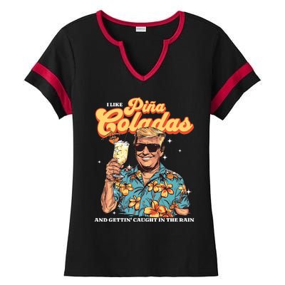 Pina Coladas Donald Trump Summer Vacation Hawaii Beach Funny Ladies Halftime Notch Neck Tee