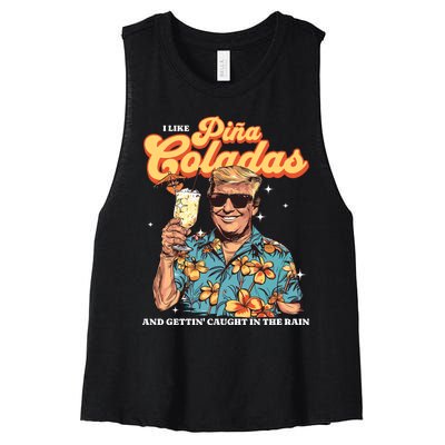 Pina Coladas Donald Trump Summer Vacation Hawaii Beach Funny Women's Racerback Cropped Tank