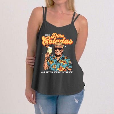 Pina Coladas Donald Trump Summer Vacation Hawaii Beach Funny Women's Strappy Tank