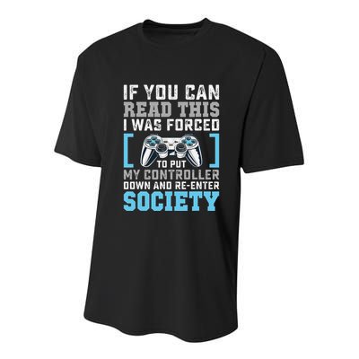 Put Controller Down ReEnter Society Funny Gamer Youth Performance Sprint T-Shirt