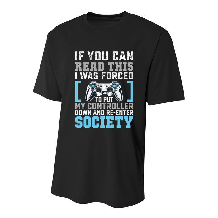 Put Controller Down ReEnter Society Funny Gamer Youth Performance Sprint T-Shirt