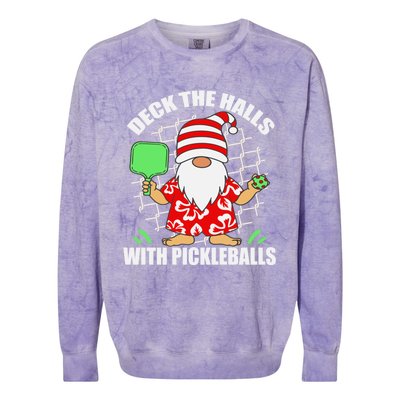 Pickleball Christmas Deck The Halls With Pickleballs Santa Gift Colorblast Crewneck Sweatshirt