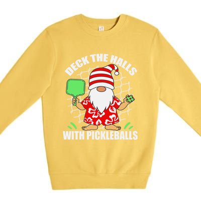 Pickleball Christmas Deck The Halls With Pickleballs Santa Gift Premium Crewneck Sweatshirt