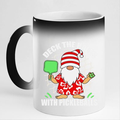 Pickleball Christmas Deck The Halls With Pickleballs Santa Gift 11oz Black Color Changing Mug