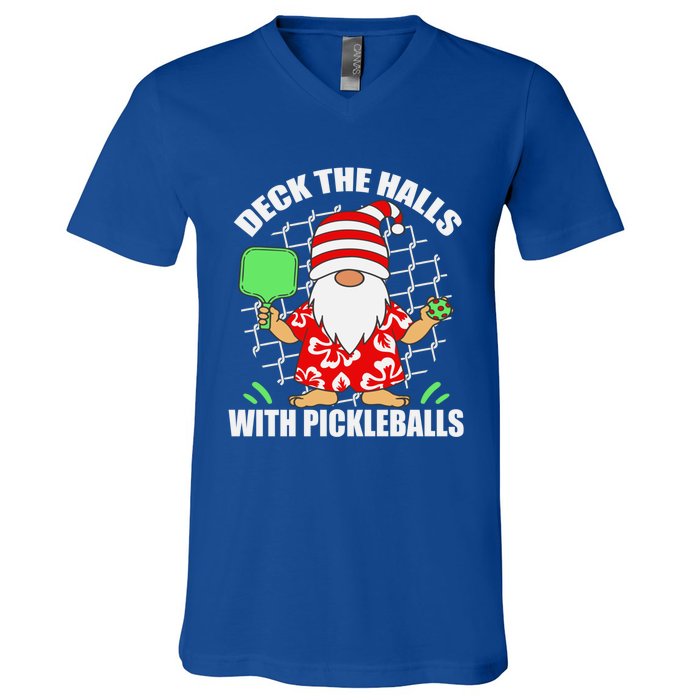 Pickleball Christmas Deck The Halls With Pickleballs Santa Gift V-Neck T-Shirt