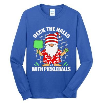 Pickleball Christmas Deck The Halls With Pickleballs Santa Gift Tall Long Sleeve T-Shirt