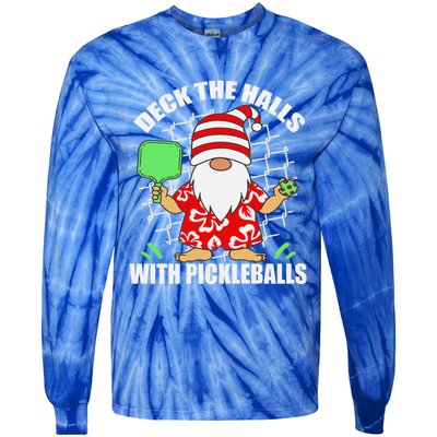 Pickleball Christmas Deck The Halls With Pickleballs Santa Gift Tie-Dye Long Sleeve Shirt