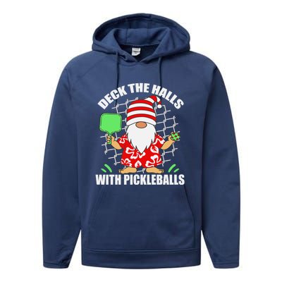 Pickleball Christmas Deck The Halls With Pickleballs Santa Gift Performance Fleece Hoodie