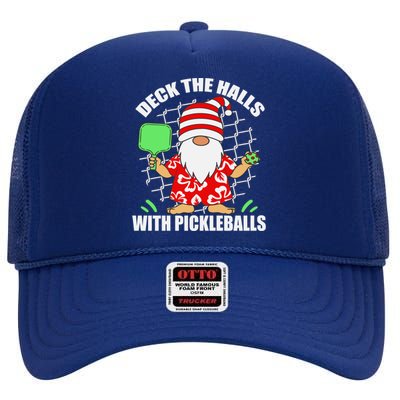 Pickleball Christmas Deck The Halls With Pickleballs Santa Gift High Crown Mesh Back Trucker Hat