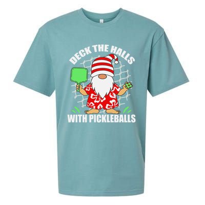 Pickleball Christmas Deck The Halls With Pickleballs Santa Gift Sueded Cloud Jersey T-Shirt