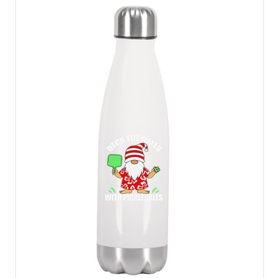 Pickleball Christmas Deck The Halls With Pickleballs Santa Gift Stainless Steel Insulated Water Bottle