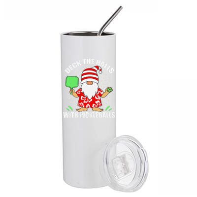 Pickleball Christmas Deck The Halls With Pickleballs Santa Gift Stainless Steel Tumbler