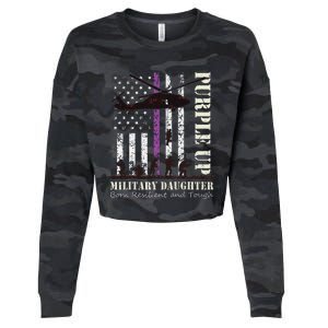 Purple Children's Dress Up Military Children's Month American Flag Cropped Pullover Crew