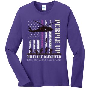 Purple Children's Dress Up Military Children's Month American Flag Ladies Long Sleeve Shirt