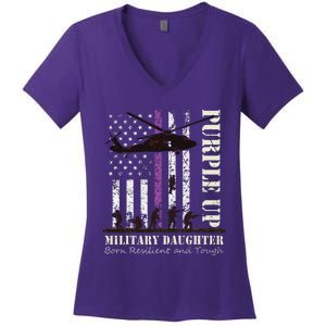 Purple Children's Dress Up Military Children's Month American Flag Women's V-Neck T-Shirt