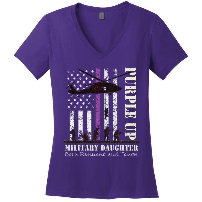 Purple Children's Dress Up Military Children's Month American Flag Women's V-Neck T-Shirt