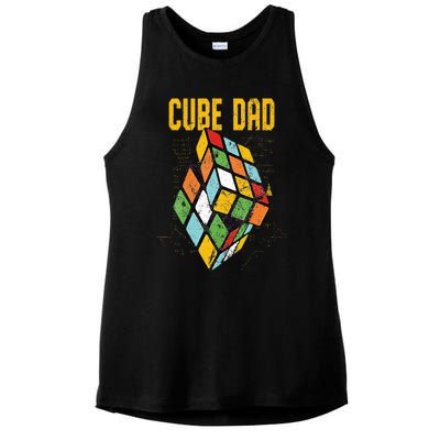 Puzzle Cube Dad Speed Cubing 80's Vintage Math Ladies PosiCharge Tri-Blend Wicking Tank