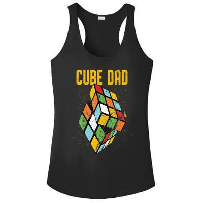 Puzzle Cube Dad Speed Cubing 80's Vintage Math Ladies PosiCharge Competitor Racerback Tank