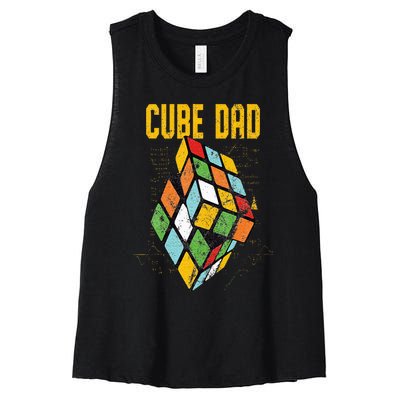 Puzzle Cube Dad Speed Cubing 80's Vintage Math Women's Racerback Cropped Tank