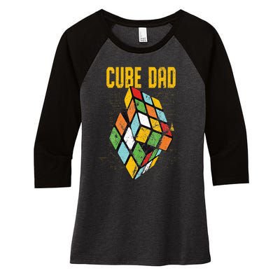 Puzzle Cube Dad Speed Cubing 80's Vintage Math Women's Tri-Blend 3/4-Sleeve Raglan Shirt