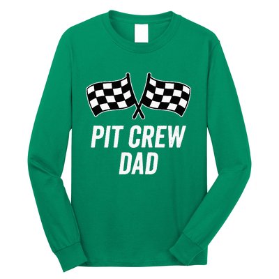 Pit Crew Dad Checkered Flag Hosting Race Car Birthday Partie Long Sleeve Shirt