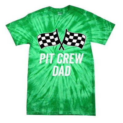 Pit Crew Dad Checkered Flag Hosting Race Car Birthday Partie Tie-Dye T-Shirt