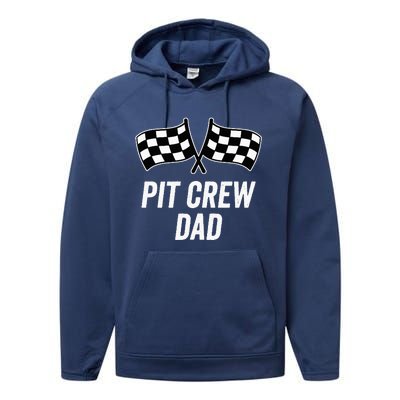 Pit Crew Dad Checkered Flag Hosting Race Car Birthday Partie Performance Fleece Hoodie