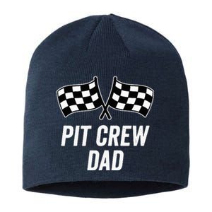 Pit Crew Dad Checkered Flag Hosting Race Car Birthday Partie Sustainable Beanie