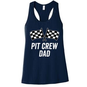 Pit Crew Dad Checkered Flag Hosting Race Car Birthday Partie Women's Racerback Tank