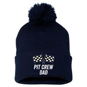 Pit Crew Dad Checkered Flag Hosting Race Car Birthday Partie Pom Pom 12in Knit Beanie