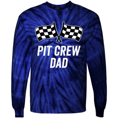 Pit Crew Dad Checkered Flag Hosting Race Car Birthday Partie Tie-Dye Long Sleeve Shirt