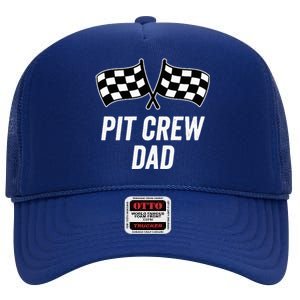 Pit Crew Dad Checkered Flag Hosting Race Car Birthday Partie High Crown Mesh Back Trucker Hat