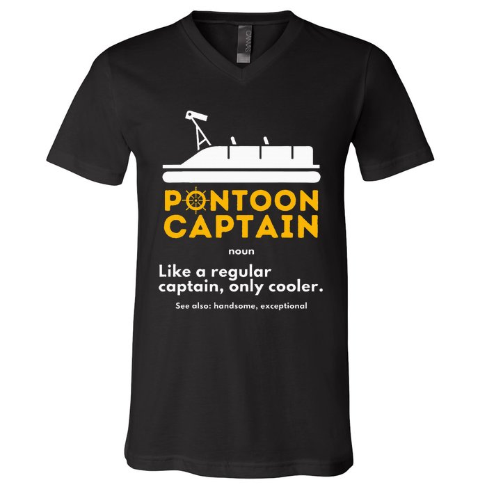 Pontoon Captain Definition Funny Boat Pontooning Boating V-Neck T-Shirt