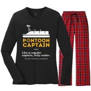 Pontoon Captain Definition Funny Boat Pontooning Boating Women's Long Sleeve Flannel Pajama Set 