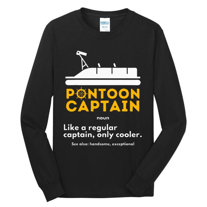 Pontoon Captain Definition Funny Boat Pontooning Boating Tall Long Sleeve T-Shirt